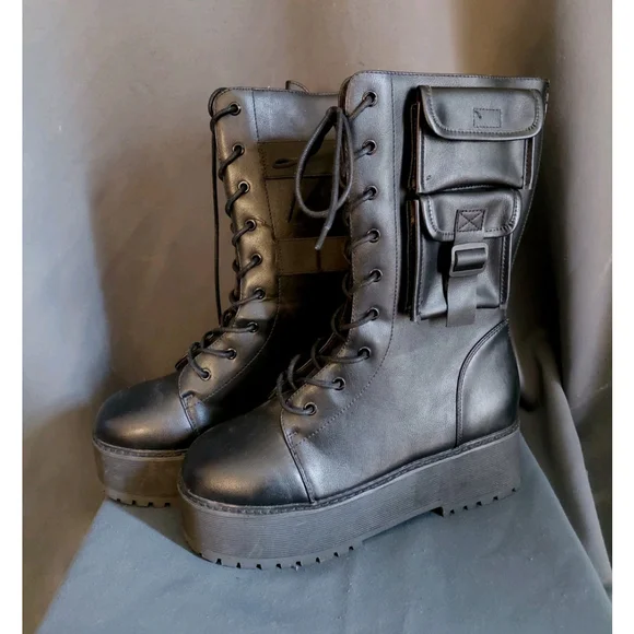 Women Combat Festival Rave Mid-Calf Boots Chunky Platform Heel Lace Up Size 10 M - Picture 8 of 8